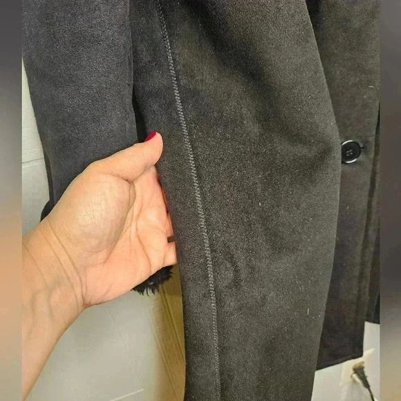 Talbots Woman Faux Suede Sherpa Lined Black Long Coat Sz 18 EUC Winter - Picture 5 of 15